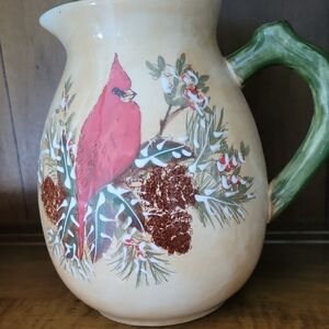 Vintage Ceramic Pitcher with Cardinal Design